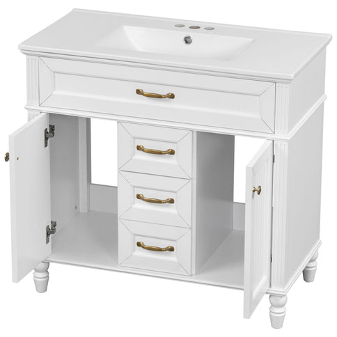 Bathroom Vanity With Sink, Flip-Out Top Drawer, Soft Close Doors, 2 Storage Drawers