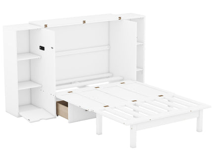 Murphy Bed With Shelves, Drawers And USB Ports