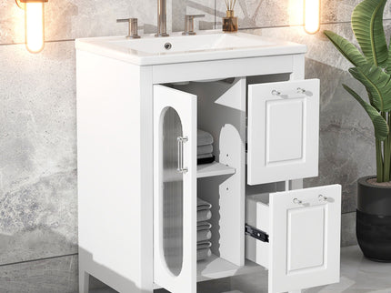 Modern Bathroom Vanity With Sink, Cabinet With 2 Drawers And Door, Adjustable Shelf