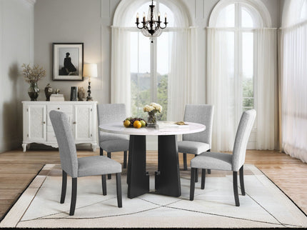 5 Piece Round Dining Table Set, Dining Table And 4 Upholstered Chairs For Dining Room, Kitchen Room, Living Room - White / Gray