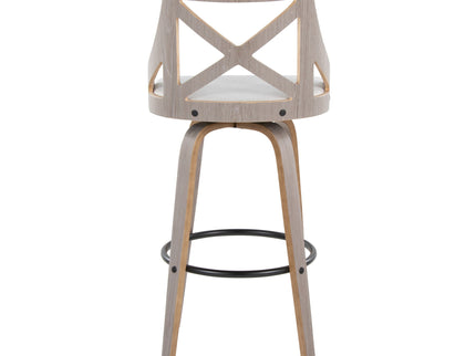 Charlotte - Farmhouse Fixed Height Barstool With Swivel & Round Footrest (Set of 2) - Light Gray / Cream