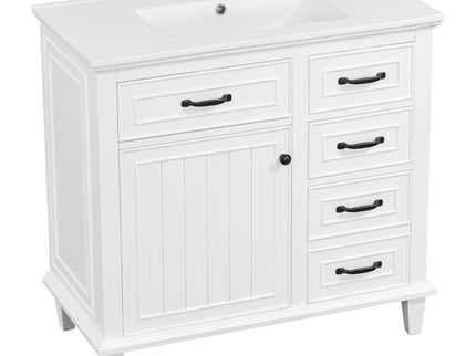 Modern Bathroom Vanity With Sink Top, Flip Drawers, Adjustable Shelf
