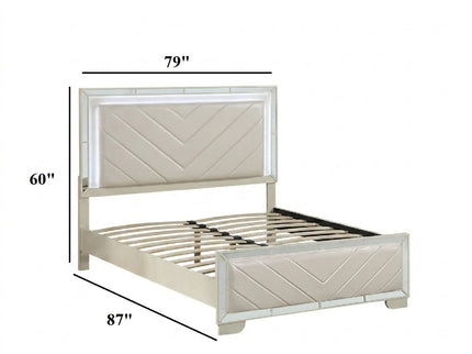 1 Piece Eastern King Size Upholstered Headboard And Footboard With Built In LED Lights