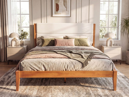 Platform Bed Frame With Upholstered Headboard, Slat Support