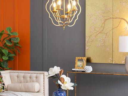 4 Light Chandelier, Hanging Light Fixture With Adjustable Chain For Kitchen, Bulb Not Included - Gold