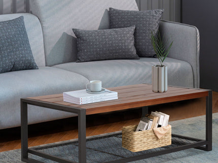Console Coffee Table With Reclaimed Wood Finish, For Living Room - Natural