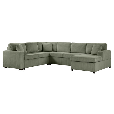 Oversized Sectional U-Shaped Sofa With Chaise Lounge And Three Soft Throw Pillows