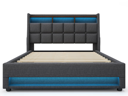 Platform Bed With Hydraulic Storage, LED Lighting & Charging Station