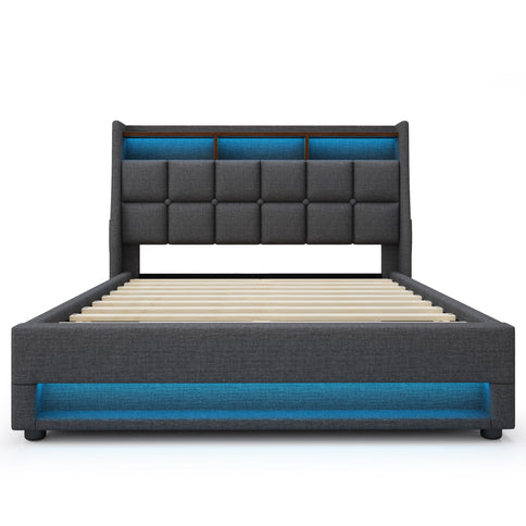 Platform Bed With Hydraulic Storage, LED Lighting & Charging Station