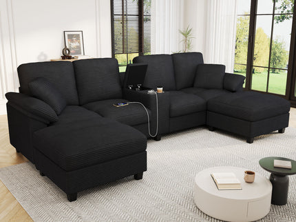 Modern U-Shaped Sectional Sofa With Storage Ottomans