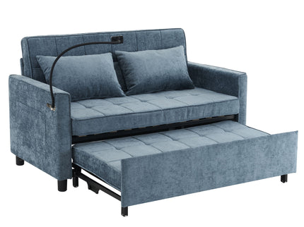 Pull-Out Sleeper Sofa With Reversible Backrest Cushion, Side Pockets, 2 USB Ports And A Phone Holder For Living Room
