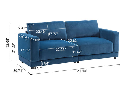 Modern Square Arm Sofa With Soft Fabric Upholstery, Deep Cushions