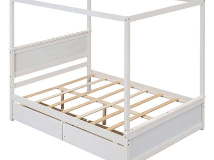 Canopy Platform Bed With Drawers, Support Slats, No Box Spring Needed