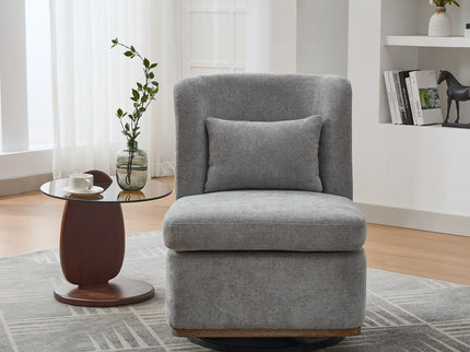 Wide Modern Cushioned Armless Metal Base 360° Swivel Chair With Pillow