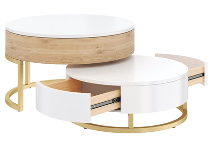 Modern Round Lift-Top Nesting Coffee Tables With 2 Drawers