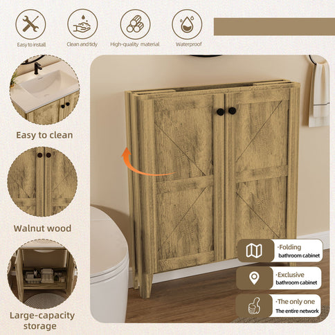 Folding Floor Cabinet With Ceramic Sink, Space Saving