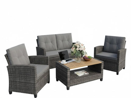 Modern All-Weather Patio Set With Cushions And Table