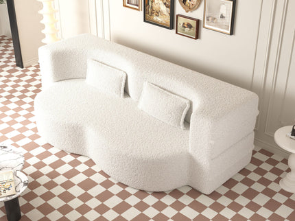 Modern Floor Sofa, With 2 Pillows, Convertible Teddy Fabric Foam Filled Bed