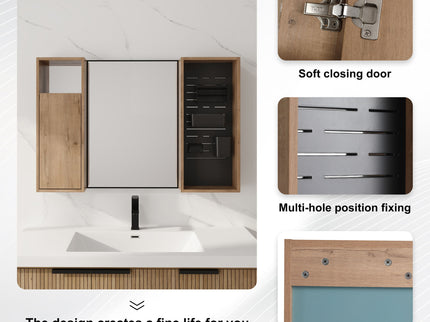 41.6" Wall Mounted Bathroom Cabinet With Soft Close Door, Storage Cabinet Featuring - Imitative Oak