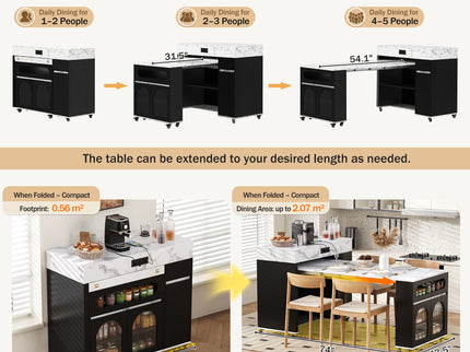 Extendable Dining Table With Folding Top, Rolling Kitchen Island With Drawers And Power Outlet