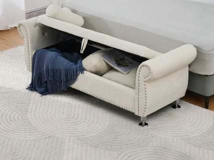Storage Bench With Crystal Buttons And 1 Pillow For Bedroom