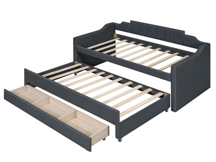 Upholstered Simple Design Daybed With Trundle And 3 Drawers