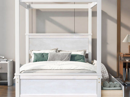 Canopy Platform Bed With Drawers, Support Slats, No Box Spring Needed