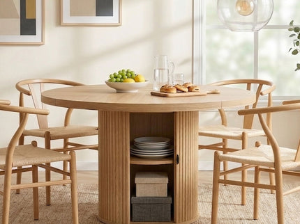 Roman Column Round Dining Table With Double Layer Storage - Wood