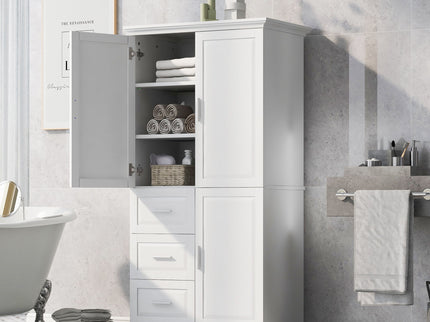 Tall And Wide Storage Cabinet With Doors, 3 Drawers