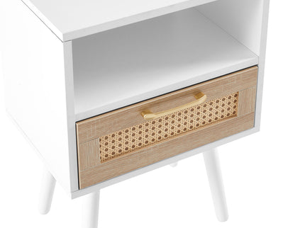 15.75" Rattan End Table With Drawer And Solid Wood Legs, Modern Nightstand, Side Table For Living Room, Bedroom