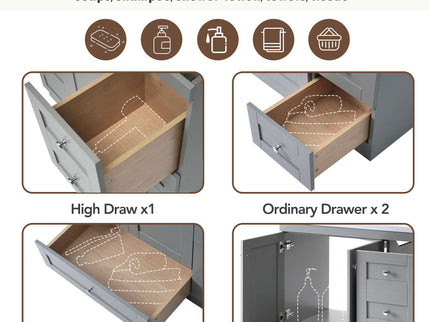Shaker Free Standing Bathroom Vanity Cabinet With Sink, Soft Close Drawers, Soft Close Doors