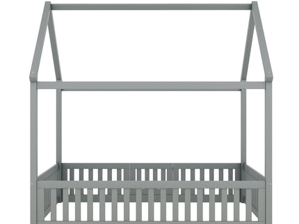 Wood House Bed With Fence And Door