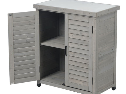 Potting Bench With Storage Cabinet And Metal Table Top For Outdoor