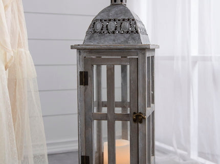 Wooden Candle Lantern Decorative, Hurricane Lantern Holder Decor For Indoor Outdoor, Home Garden Wedding - Gray