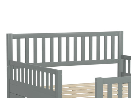 Platform Bed With Guardrails On Both Sides And 2 Storage Drawers