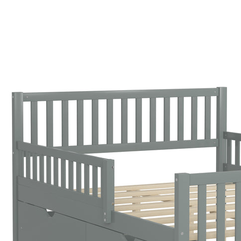 Platform Bed With Guardrails On Both Sides And 2 Storage Drawers