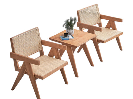3 Piece Accent Chair Set And Matching End Table For Living Room - Natural