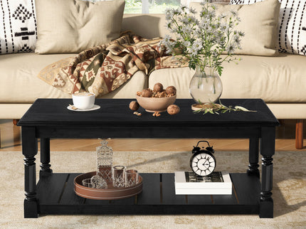 Coffee Table With Slatted Lower Shelf For Living Room