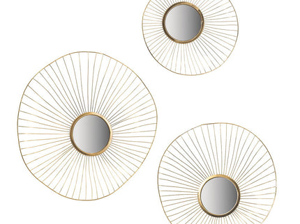 Wall Mirror Abstract Designed Wall Mirrors WithFrame For Home & Office, Top Of Sideboard (Set of 3) - Gold