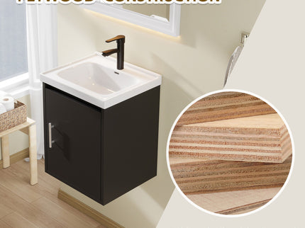 Floating Bathroom Vanity Combo, Wall Mounted Cabinet With Sink & Soft Close Doors For Small Bathrooms