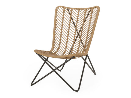 Wicker Chair With Geometric Cross Base, (Set of 2) - Light Brown