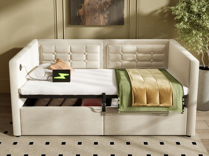 Upholstered Daybed With Hydraulic Storage And USB / Type - C Charging