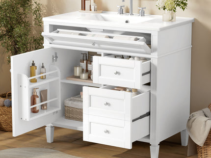 Bathroom Vanity With Top Sink, 2 Drawers, Tip Out Drawer