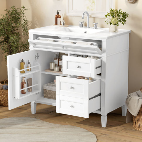 Bathroom Vanity With Top Sink, 2 Drawers, Tip Out Drawer