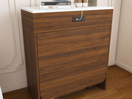 Extendable Dining Table With Power Socket, Lockable Casters, Storage Cabinet