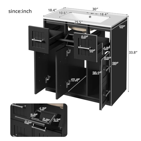 Bathroom Vanity With Undermount Sink, Soft-Close Doors, Drawers, Ceramic Sink