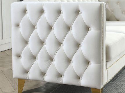L-Shaped Corner Sofa, 5 Seater Sectional With Tufted Design