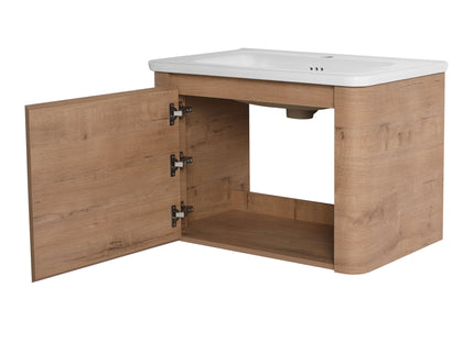 Wall Mounted Bathroom Vanity With Sink, Storage Shelves & Soft Close Door