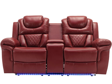 Home Theater Seating Manual Recliner Chair With Center Console And LED Light Strip For Living Room - Red