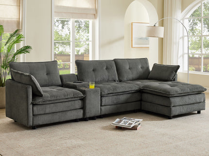Oversized Modular Sectional Sofa With Multi Functional Console